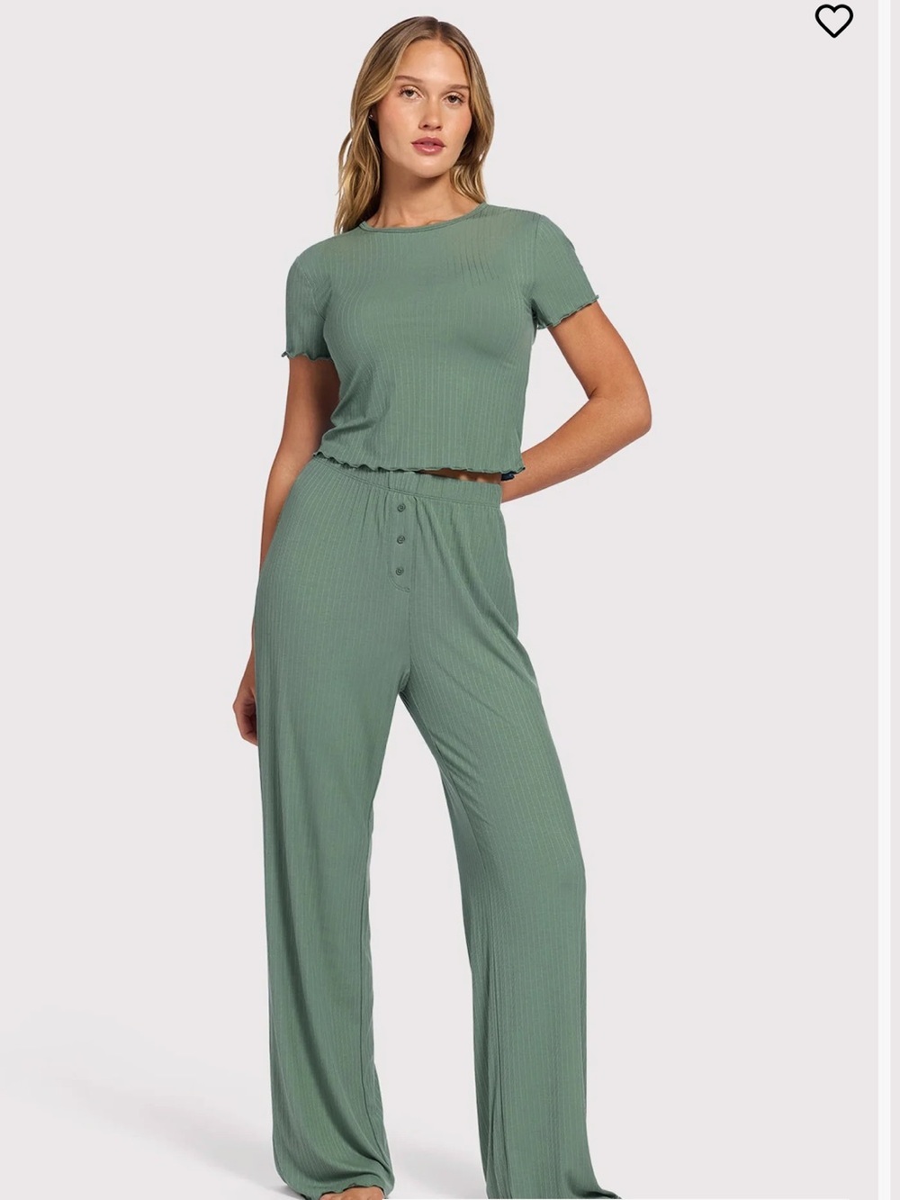 nuuds Agave/Olive Green Ribbed Tank Top and Lounge Pants Pajamas - Picture 15 of 15